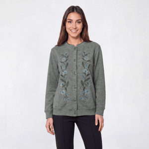 Womens Hasting & Smith Harvest Leaf Border Fleece Cardigan